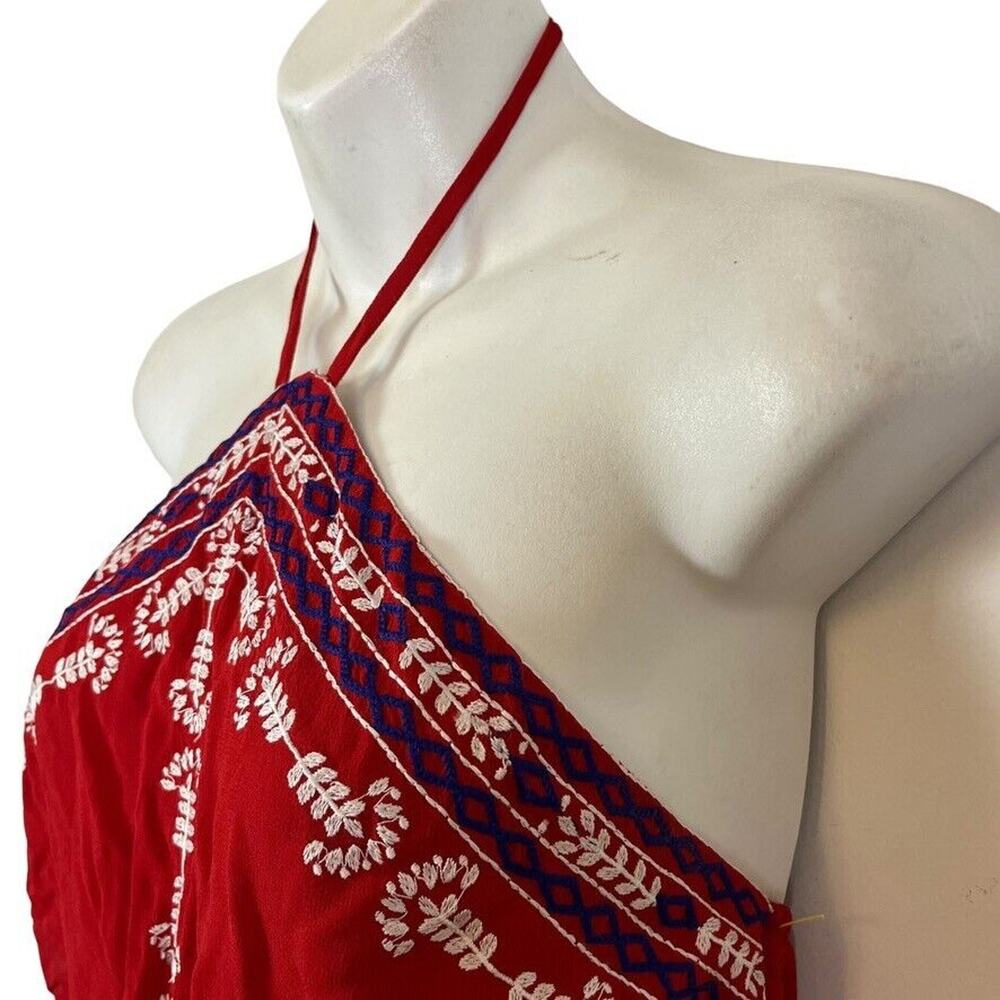 Top Shop Topshop Womens Red White Blue Embroidered Romper Shorts Halter NWT sz 2 - Picture 9 of 15